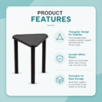 Navinplast pizza stand infographic showing durable, food-grade plastic construction with elevated design for stylish pizza serving and better presentation.