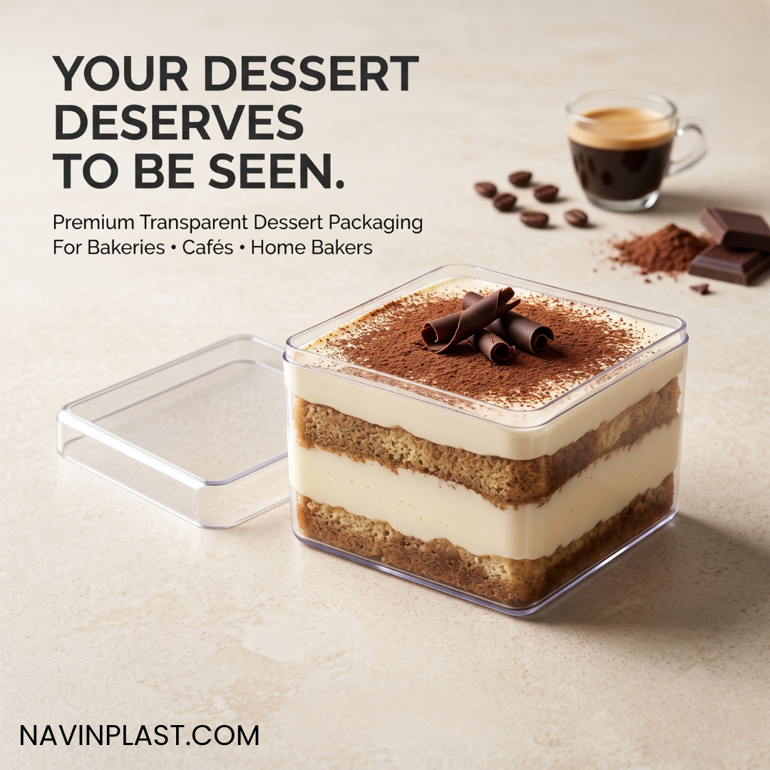 Clear rectangular dessert container for mousse, tiramisu and cheesecake packaging