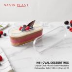 Empty N-61 180 ml oval dessert container with transparent lid